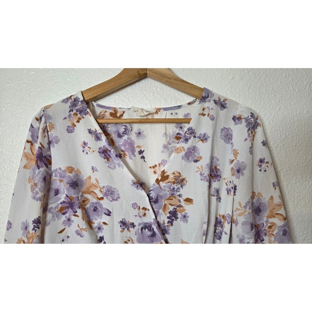 Meraki Floral Wrap Blouse Medium Cottagecore Coquette Peplum Tie Waist Top - Picture 4 of 9